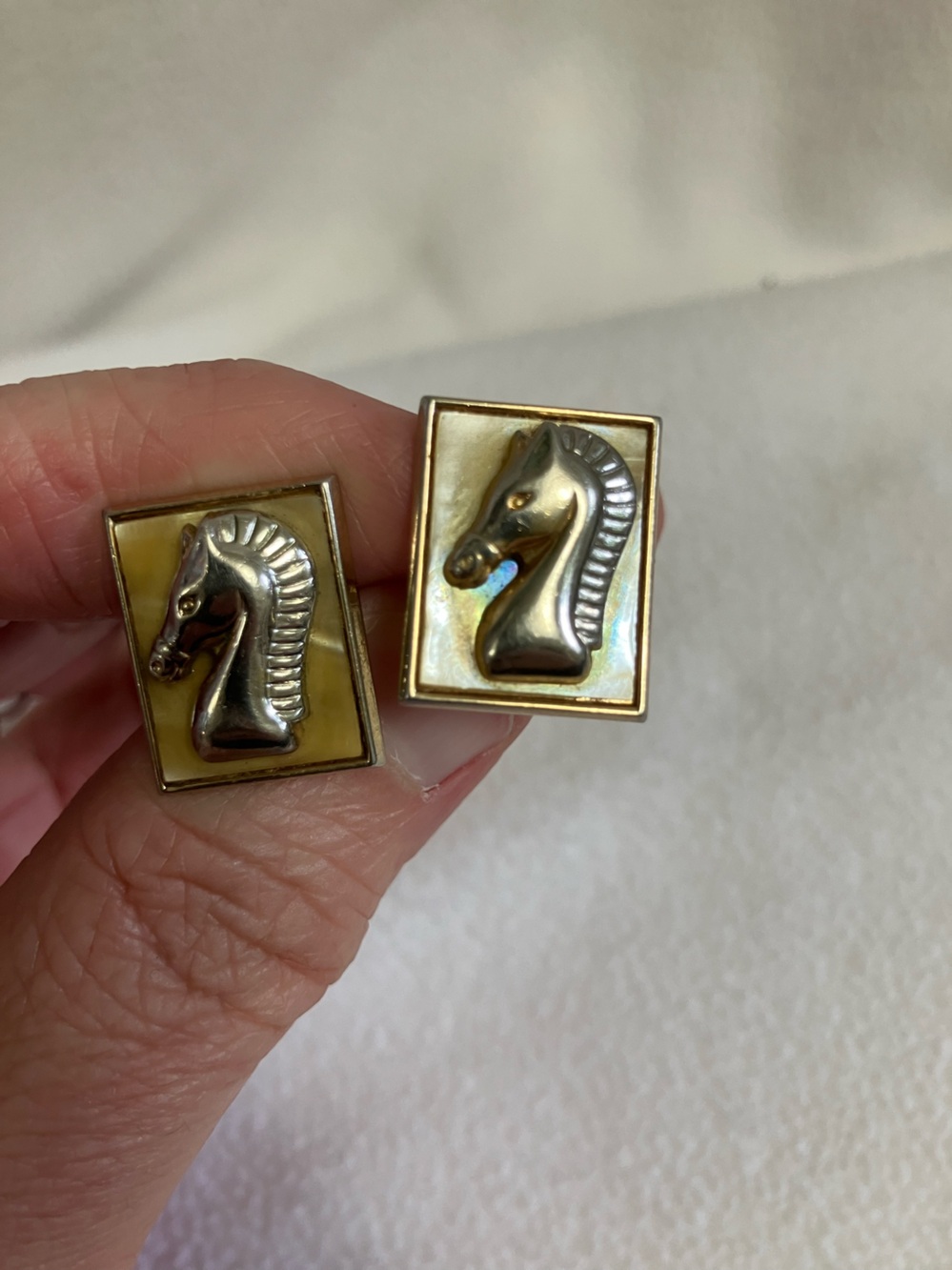 Vintage SWANK Gold tone and Cream Horsehead Cufflinks